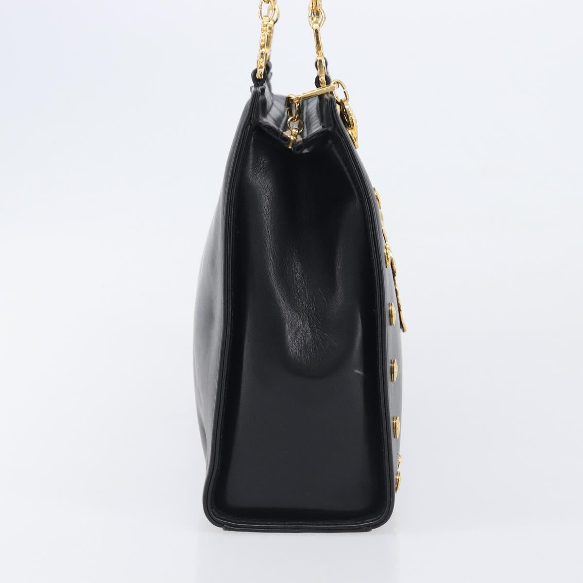 Gianni Versace Hand Bag Leather Black Gold Tone Auth 208883V