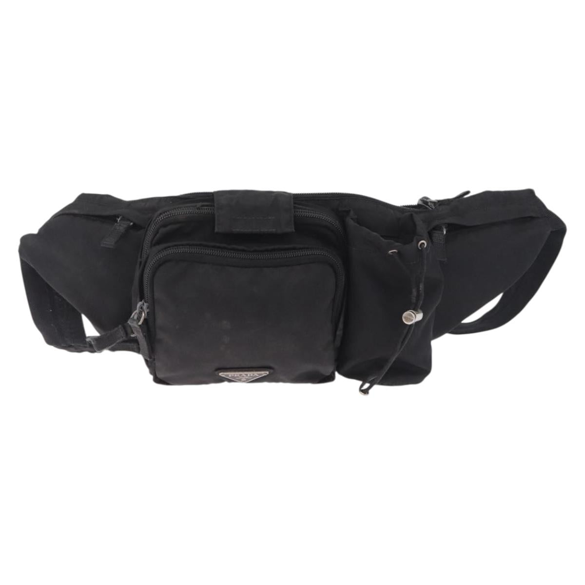PRADA Waist Bag Nylon Black Silver Auth 208897