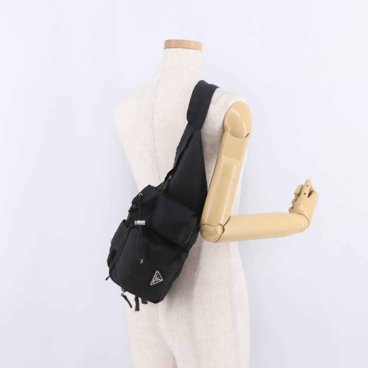 PRADA Waist Bag Nylon Black Silver Auth 208897