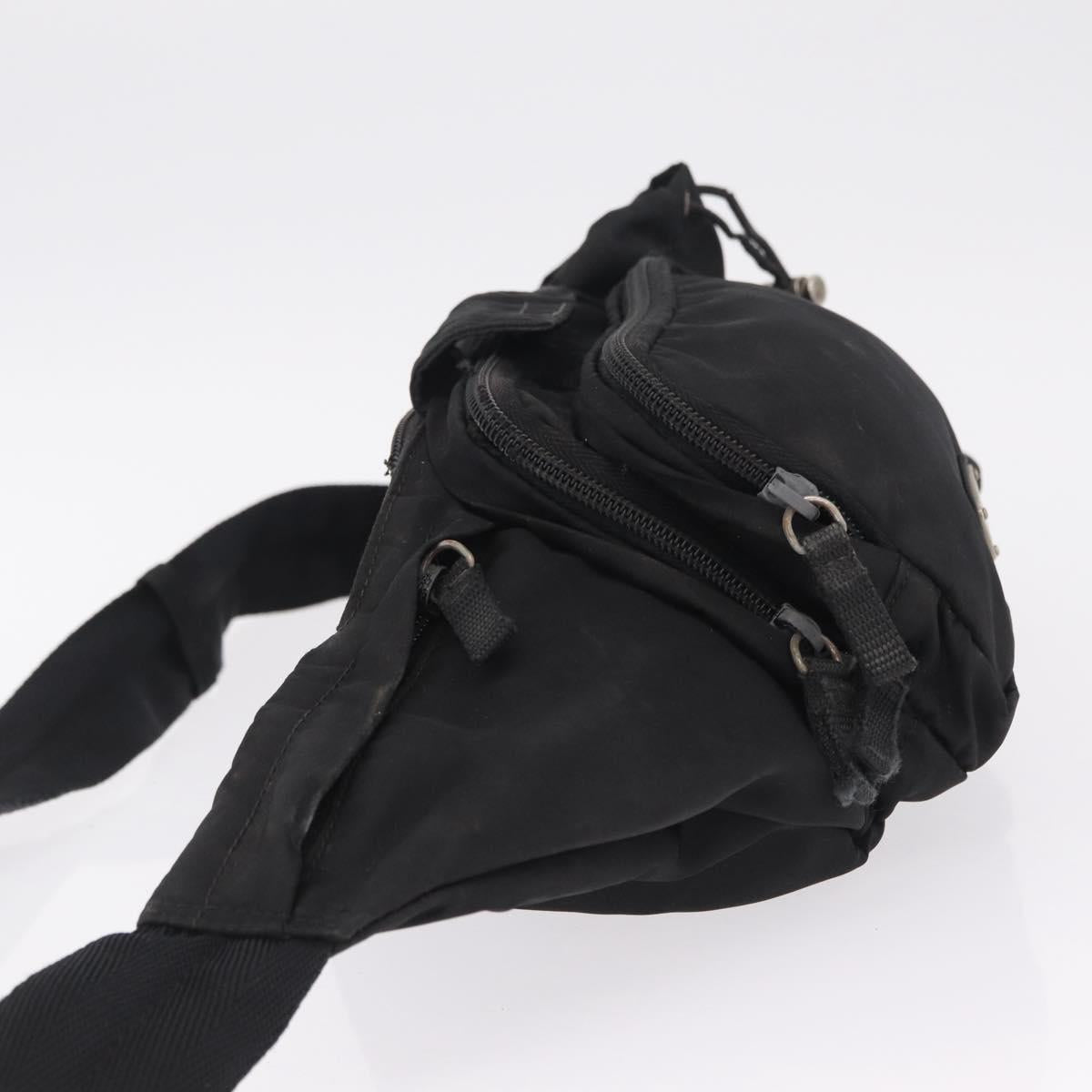 PRADA Waist Bag Nylon Black Silver Auth 208897