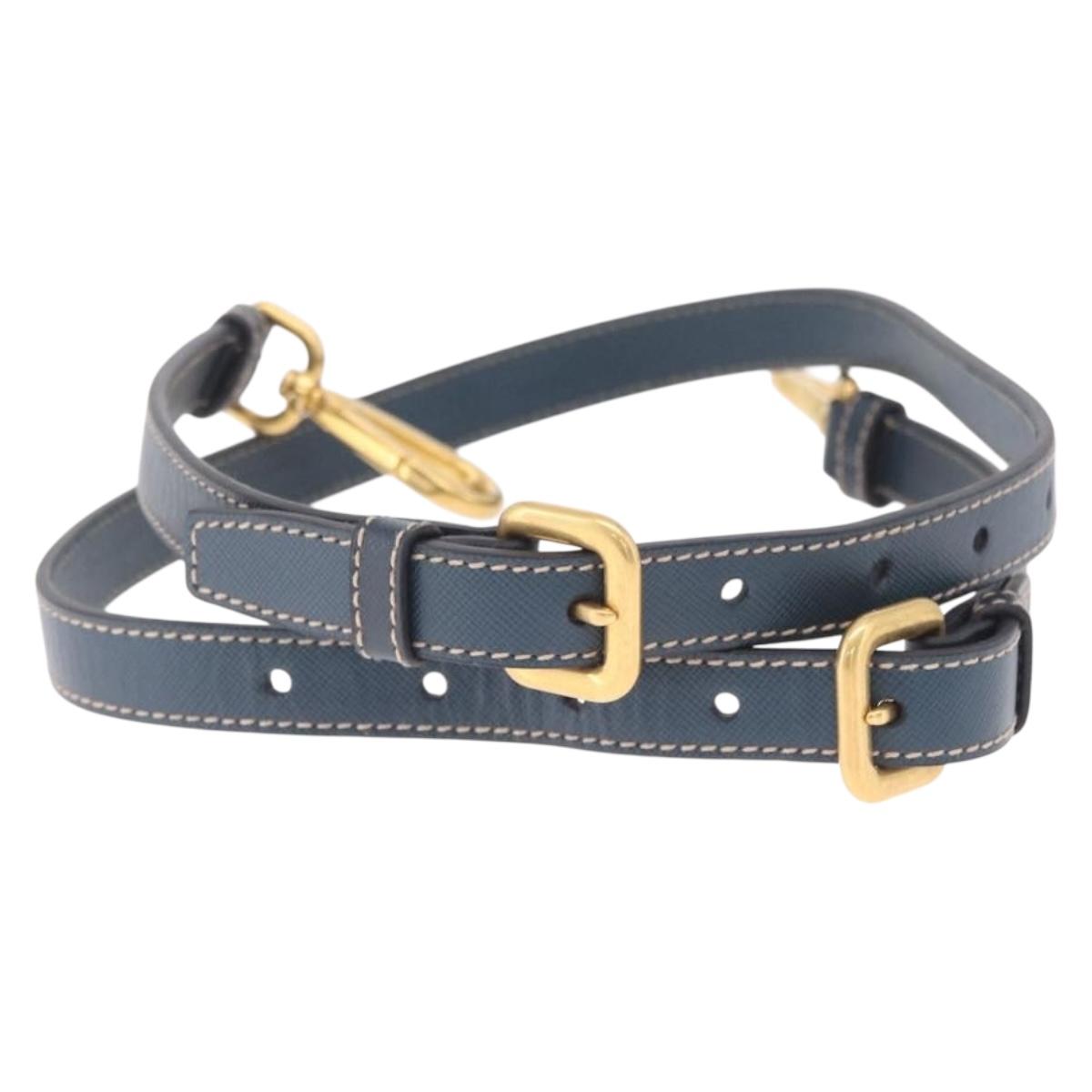 PRADA Shoulder Strap Saffiano leather Navy Gold Auth 208907