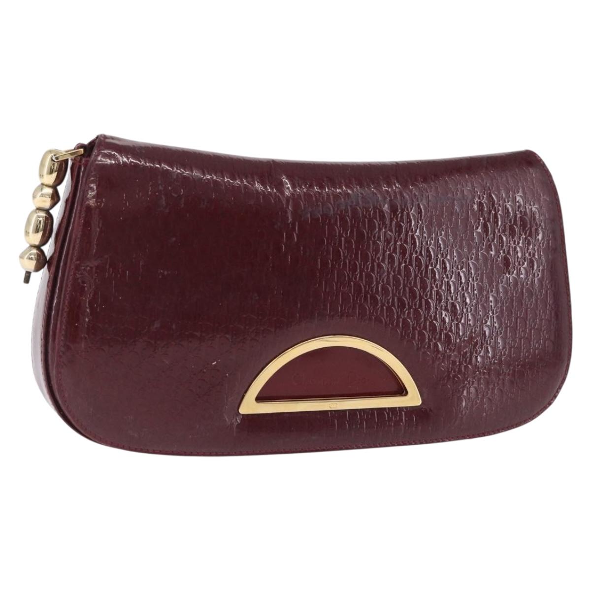 Christian Dior Trotter Canvas Shoulder Bag Patent Red Gold Auth 208932