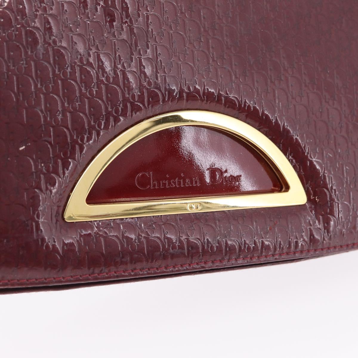 Christian Dior Trotter Canvas Shoulder Bag Patent Red Gold Auth 208932