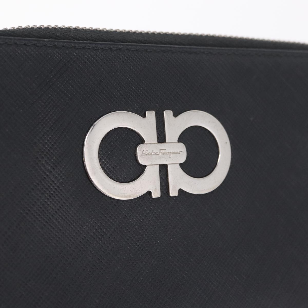 Salvatore Ferragamo Gancini Long Wallet Leather Black Silver Auth 208953V