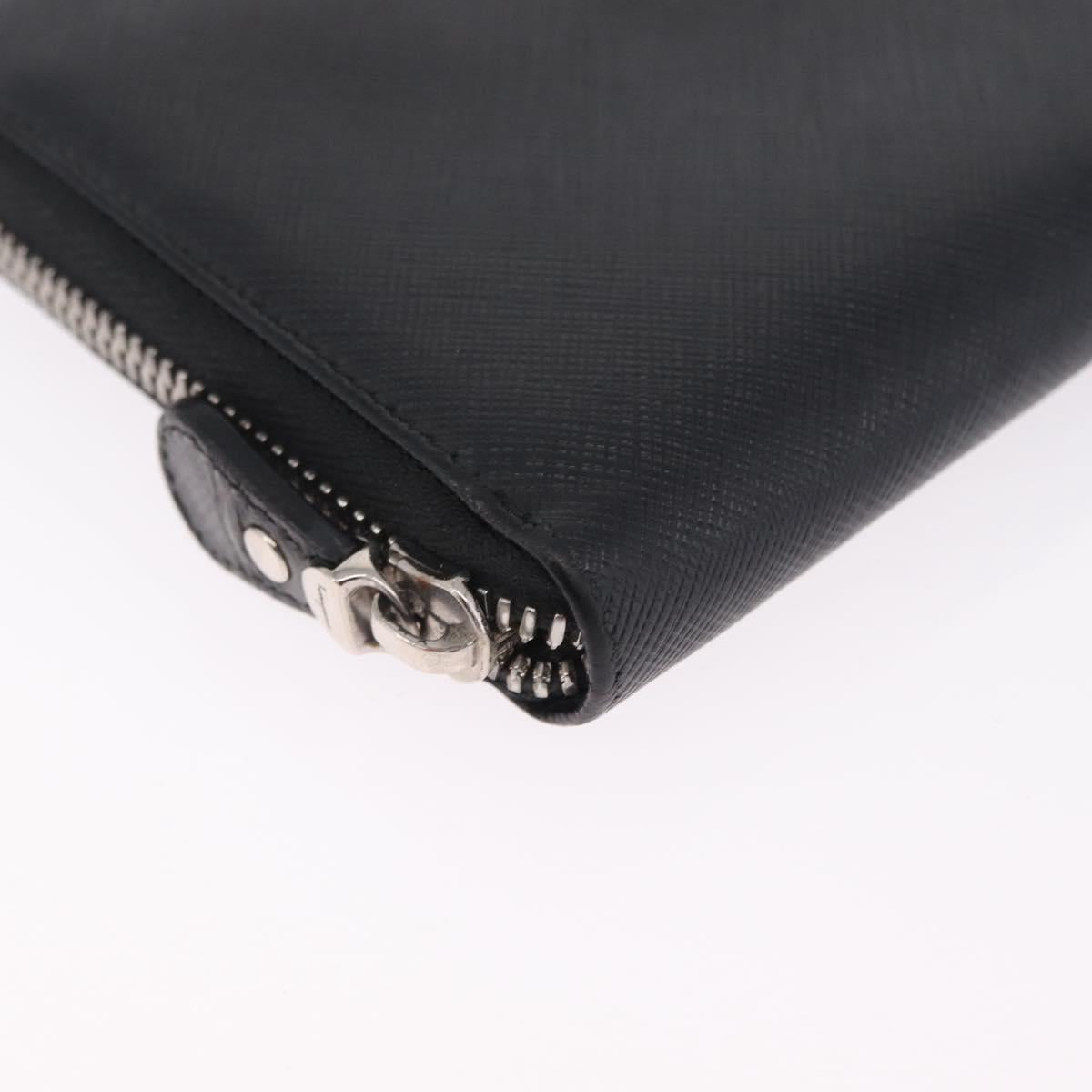 Salvatore Ferragamo Gancini Long Wallet Leather Black Silver Auth 208953V