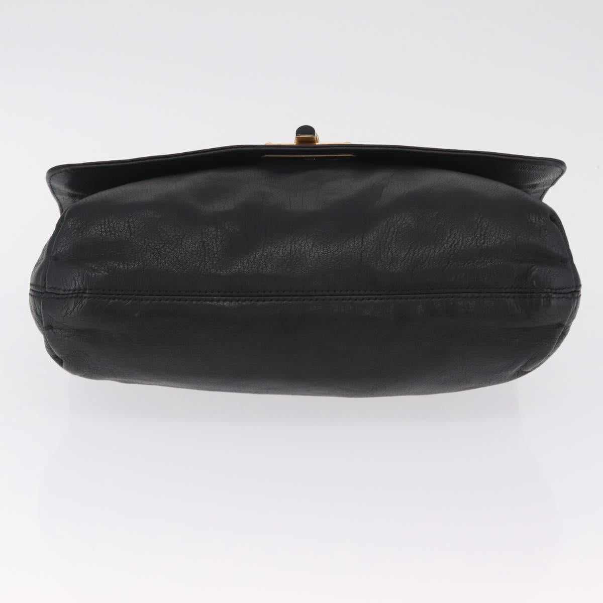 Lanvin Chain Shoulder Bag Leather Black Gold Auth 208956A