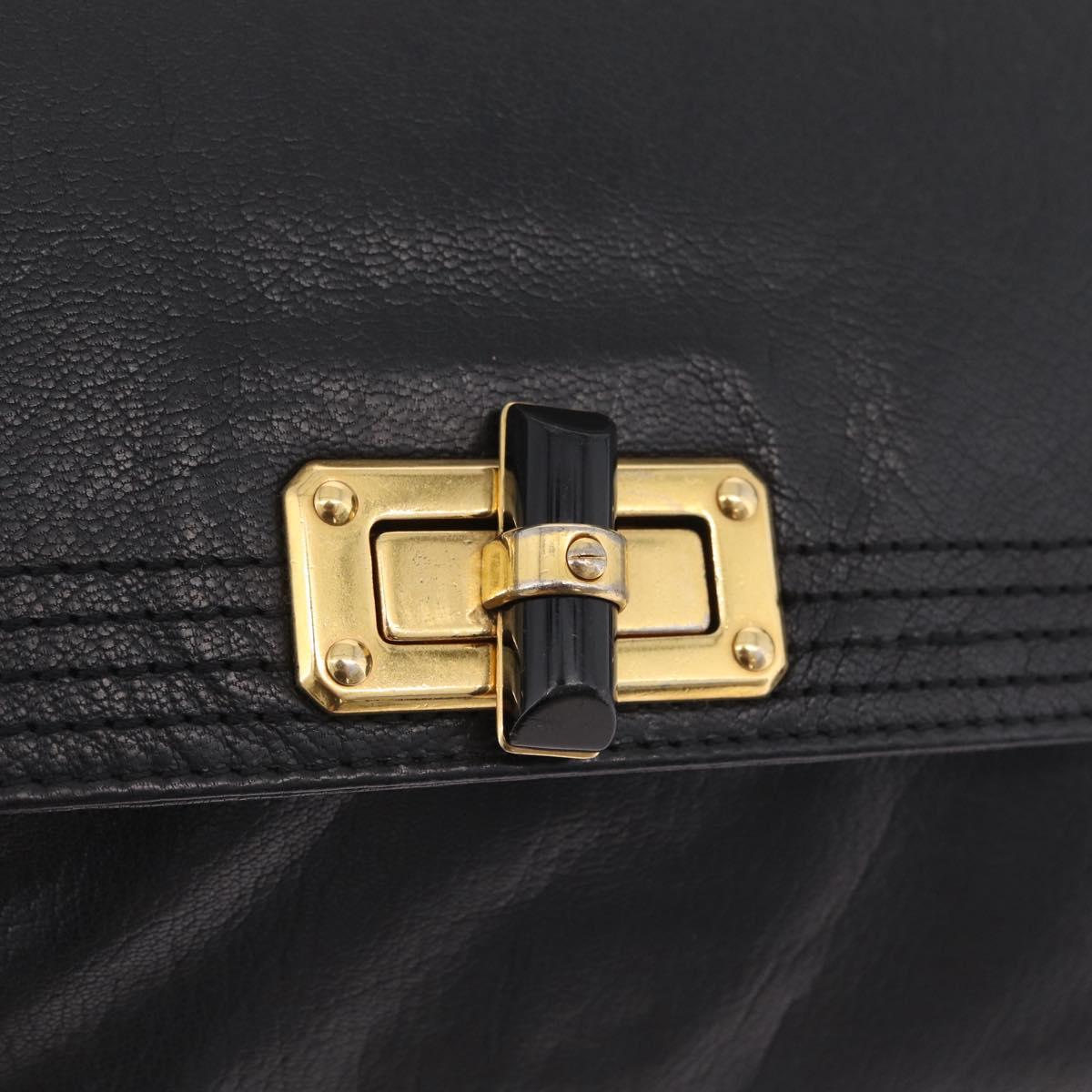 Lanvin Chain Shoulder Bag Leather Black Gold Auth 208956A