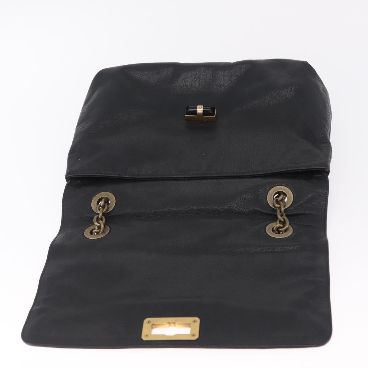 Lanvin Chain Shoulder Bag Leather Black Gold Auth 208956A