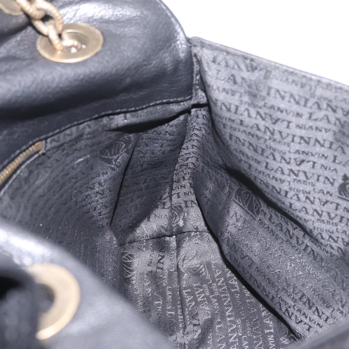 Lanvin Chain Shoulder Bag Leather Black Gold Auth 208956A