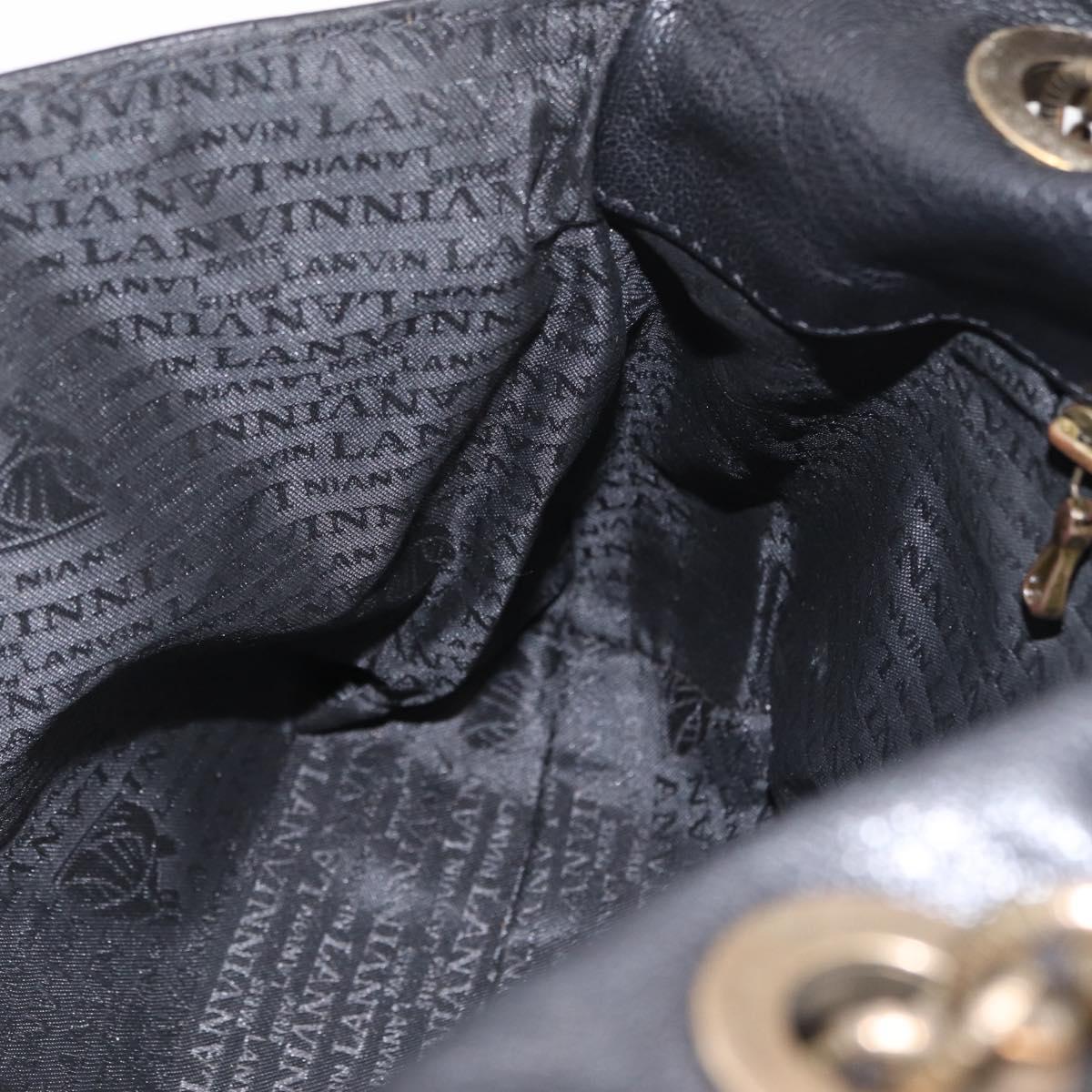 Lanvin Chain Shoulder Bag Leather Black Gold Auth 208956A