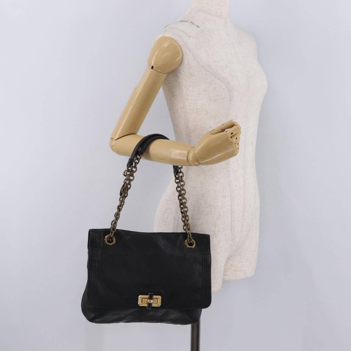 Lanvin Chain Shoulder Bag Leather Black Gold Auth 208956A