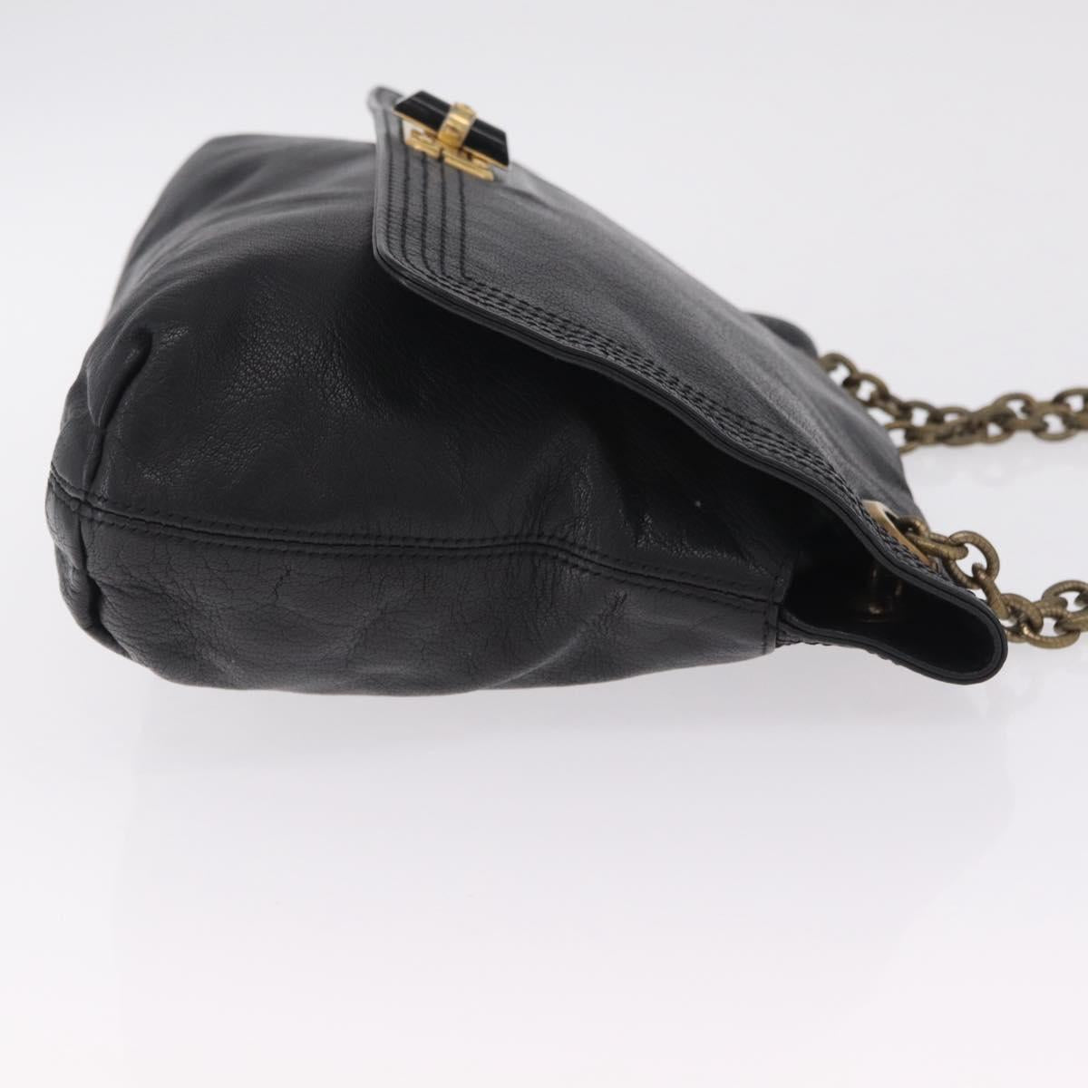 Lanvin Chain Shoulder Bag Leather Black Gold Auth 208956A