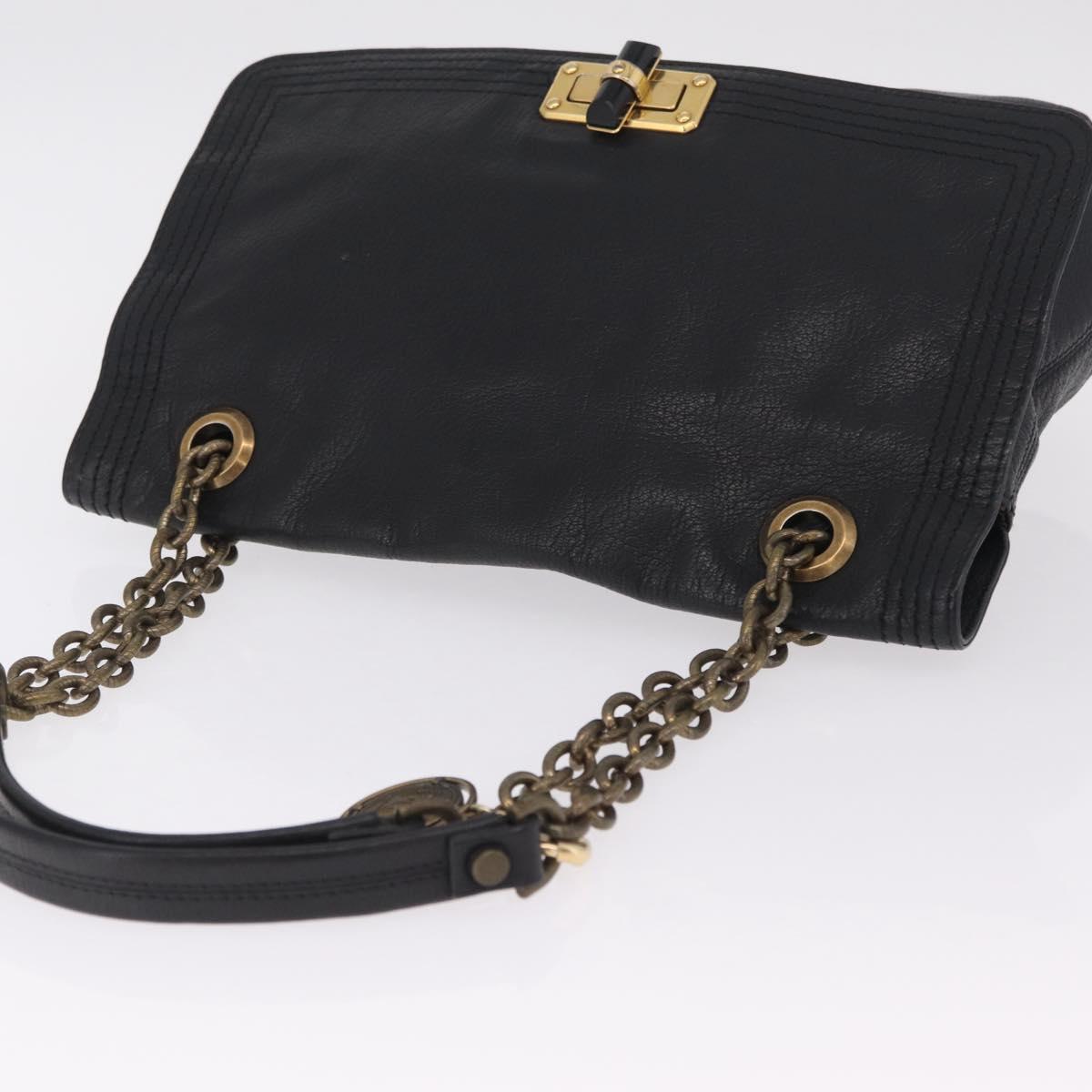 Lanvin Chain Shoulder Bag Leather Black Gold Auth 208956A