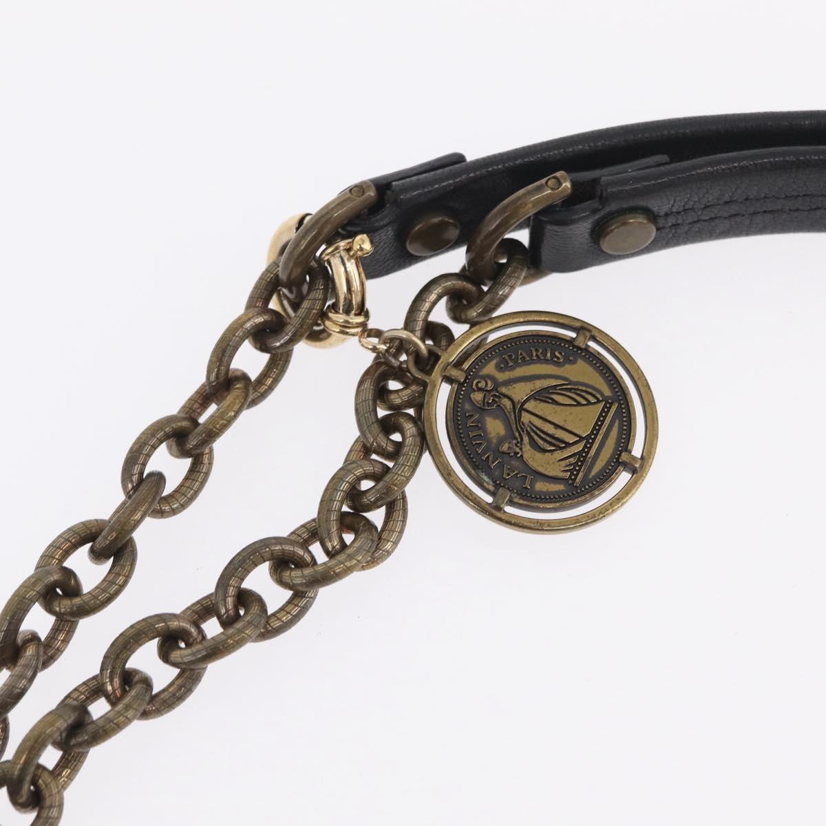 Lanvin Chain Shoulder Bag Leather Black Gold Auth 208956A