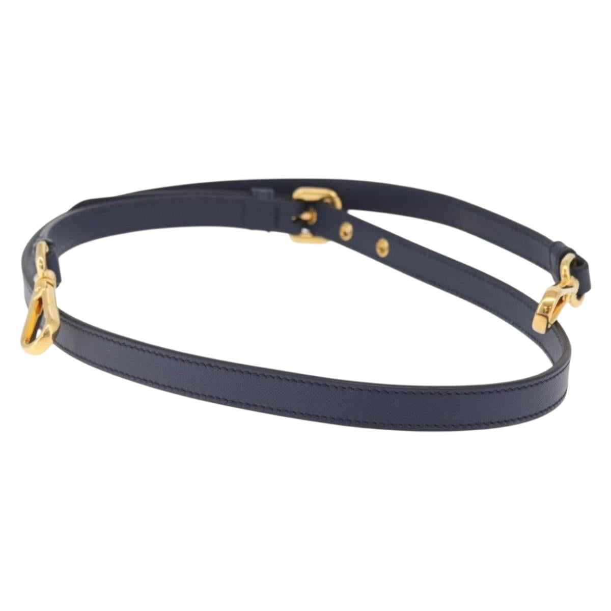 PRADA Shoulder Strap Saffiano leather Navy Gold Auth 208959