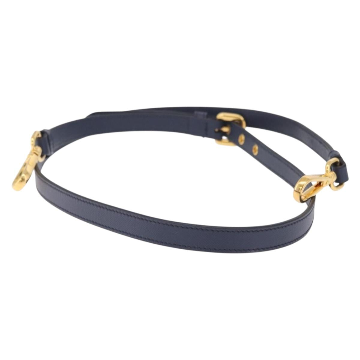 PRADA Shoulder Strap Saffiano leather Navy Gold Auth 208959
