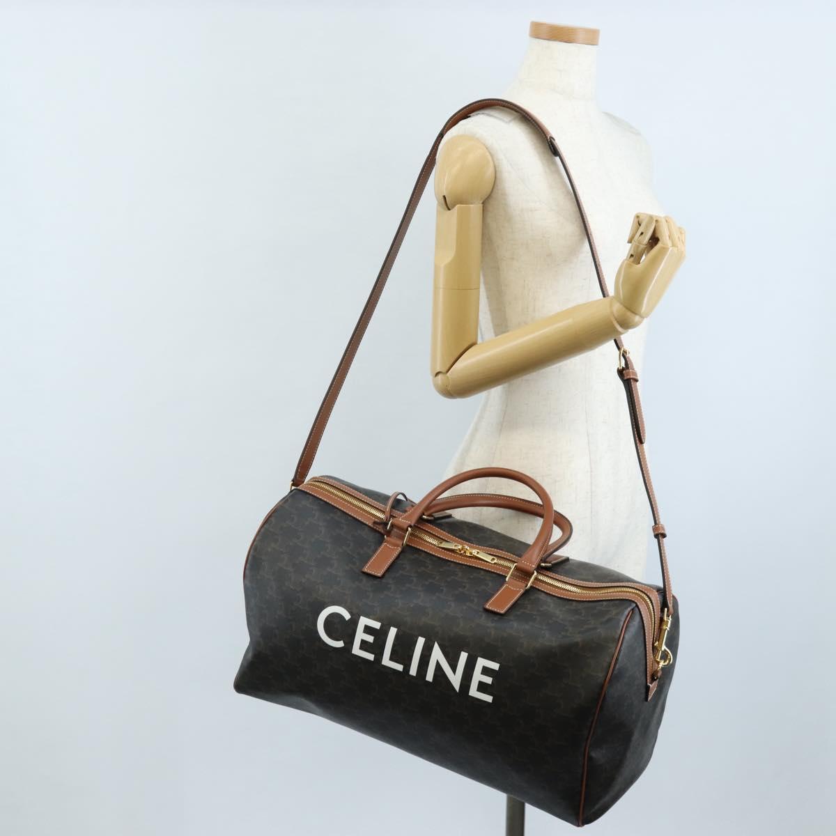 CELINE Triomphe Boston Bag PVC Leather 2way Black Gold Auth 209001SAM