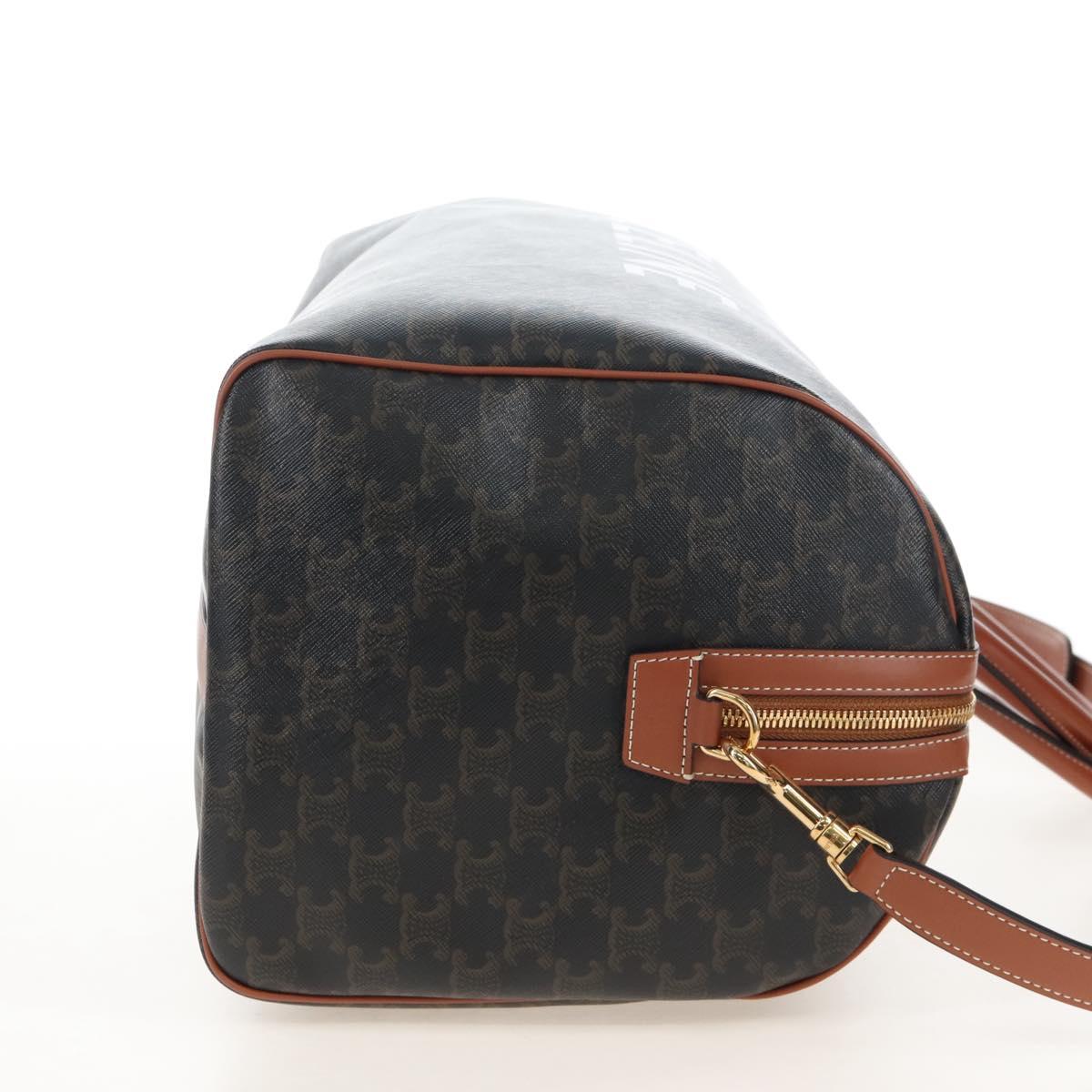 CELINE Triomphe Boston Bag PVC Leather 2way Black Gold Auth 209001SAM