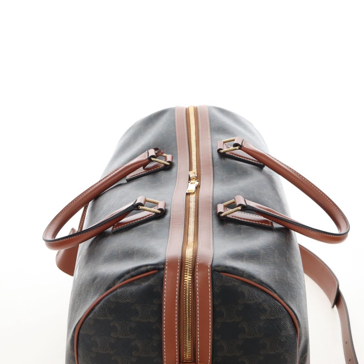 CELINE Triomphe Boston Bag PVC Leather 2way Black Gold Auth 209001SAM