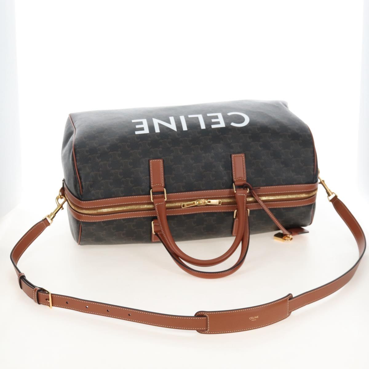 CELINE Triomphe Boston Bag PVC Leather 2way Black Gold Auth 209001SAM