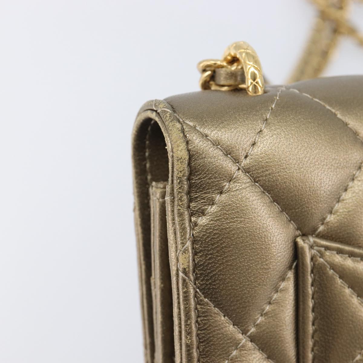 CHANEL Matelasse Chain Shoulder Bag Lamb Skin Gold CC Auth 209007M