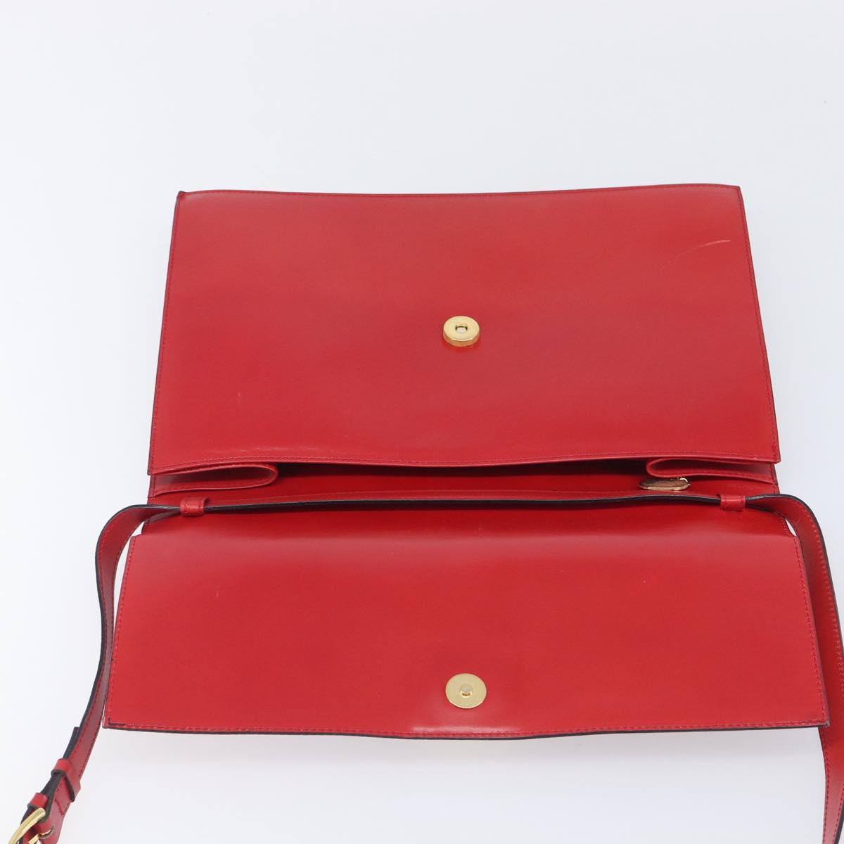 CELINE Shoulder Bag Leather Red Gold Auth 209009