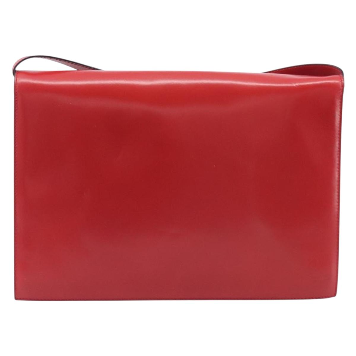 CELINE Shoulder Bag Leather Red Gold Auth 209009