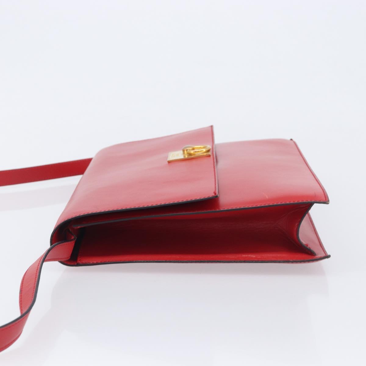 CELINE Shoulder Bag Leather Red Gold Auth 209009