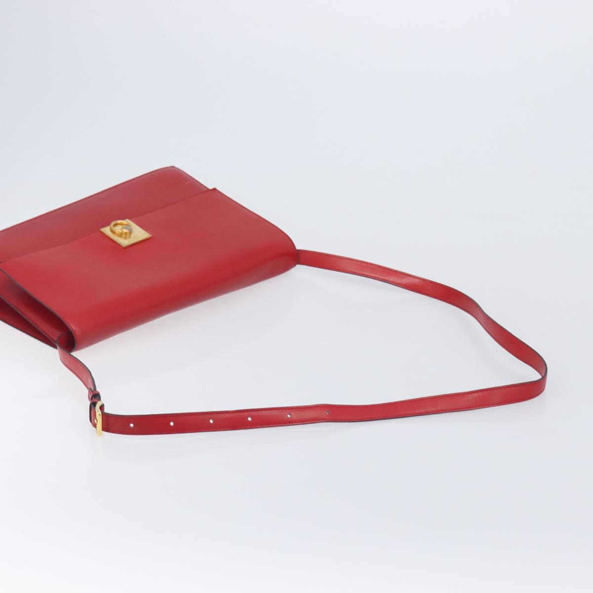 CELINE Shoulder Bag Leather Red Gold Auth 209009