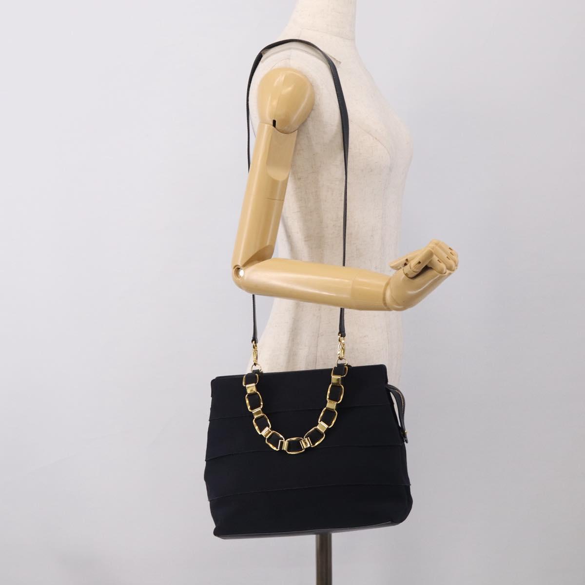 Salvatore Ferragamo Shoulder Bag Canvas 2way Navy Gold Auth 209011