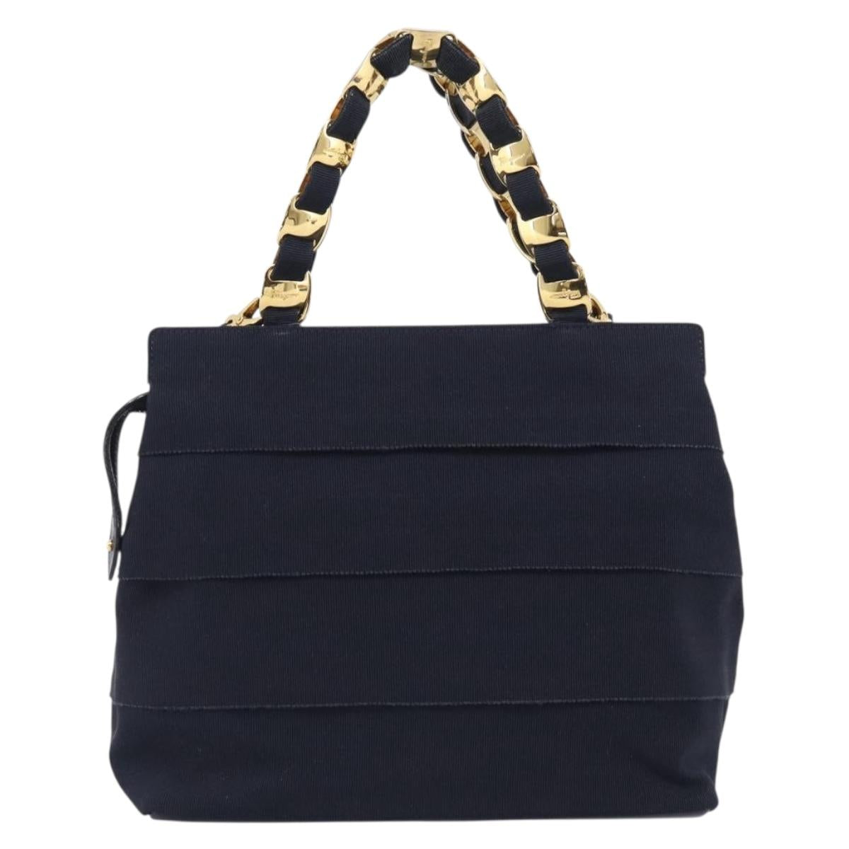 Salvatore Ferragamo Shoulder Bag Canvas 2way Navy Gold Auth 209011
