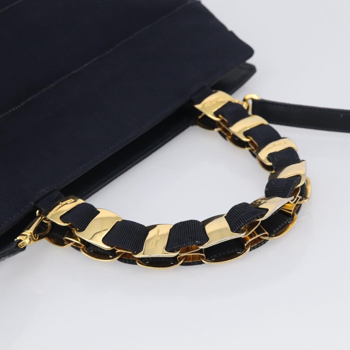 Salvatore Ferragamo Shoulder Bag Canvas 2way Navy Gold Auth 209011
