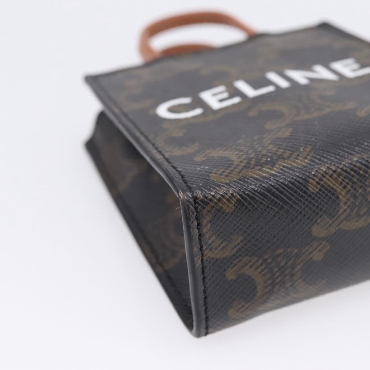 CELINE Macadam Canvas Triomphe Bag Charm PVC Brown Gold Auth 209038M