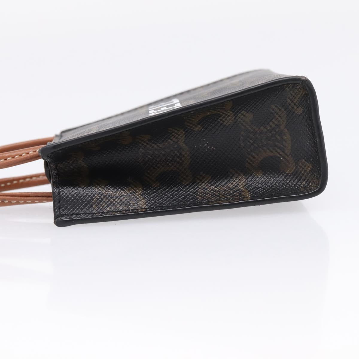 CELINE Macadam Canvas Triomphe Bag Charm PVC Brown Gold Auth 209038M