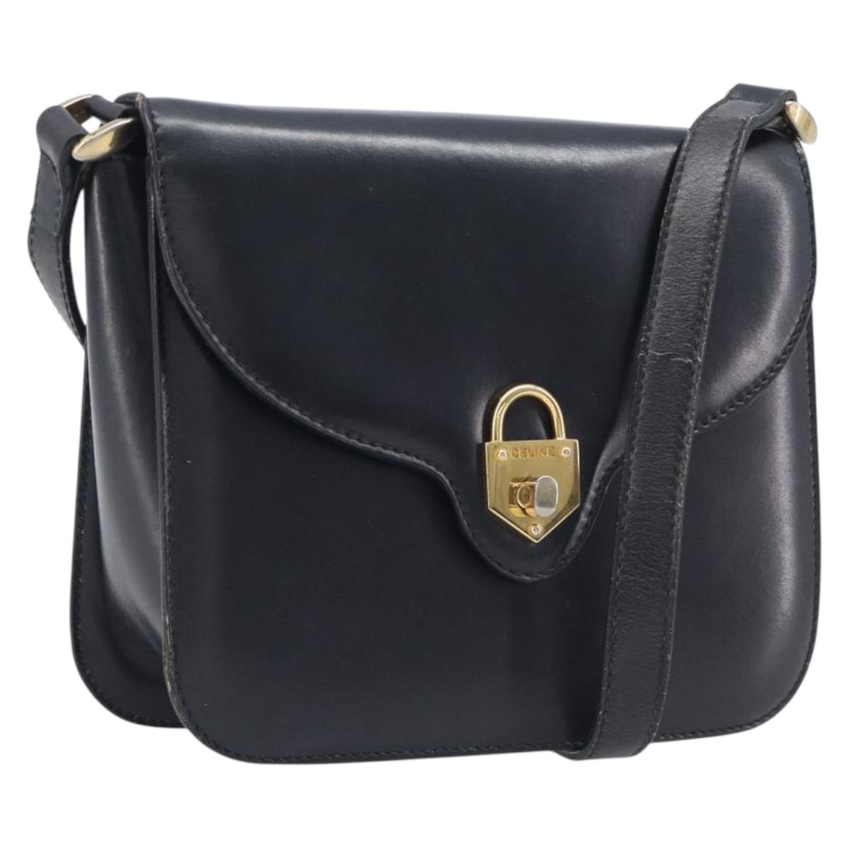 CELINE Shoulder Bag Leather Black Gold Auth 209039