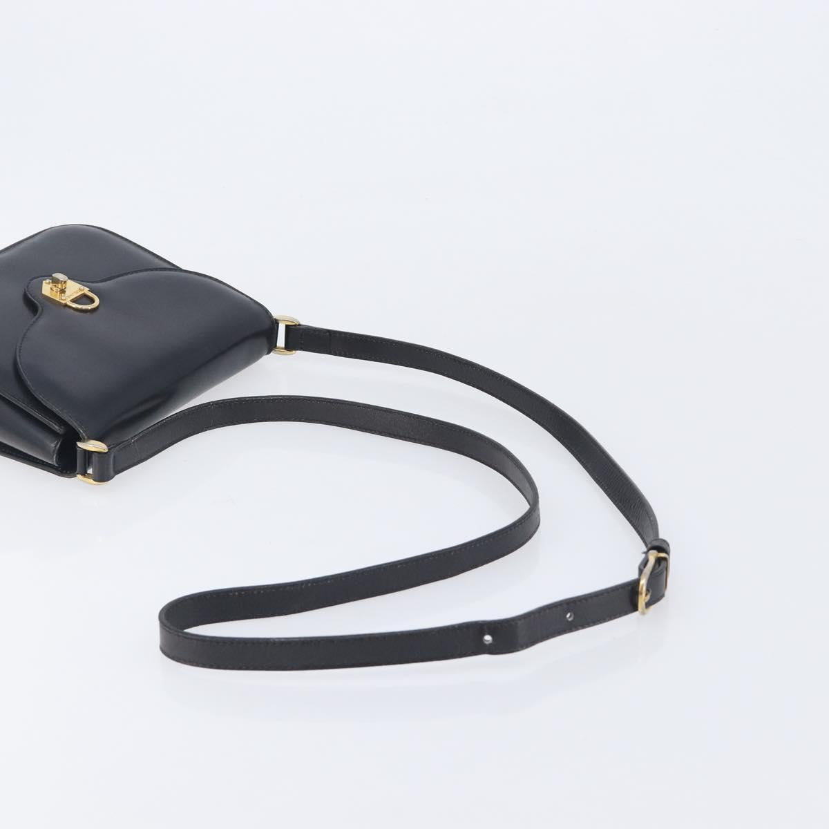 CELINE Shoulder Bag Leather Black Gold Auth 209039