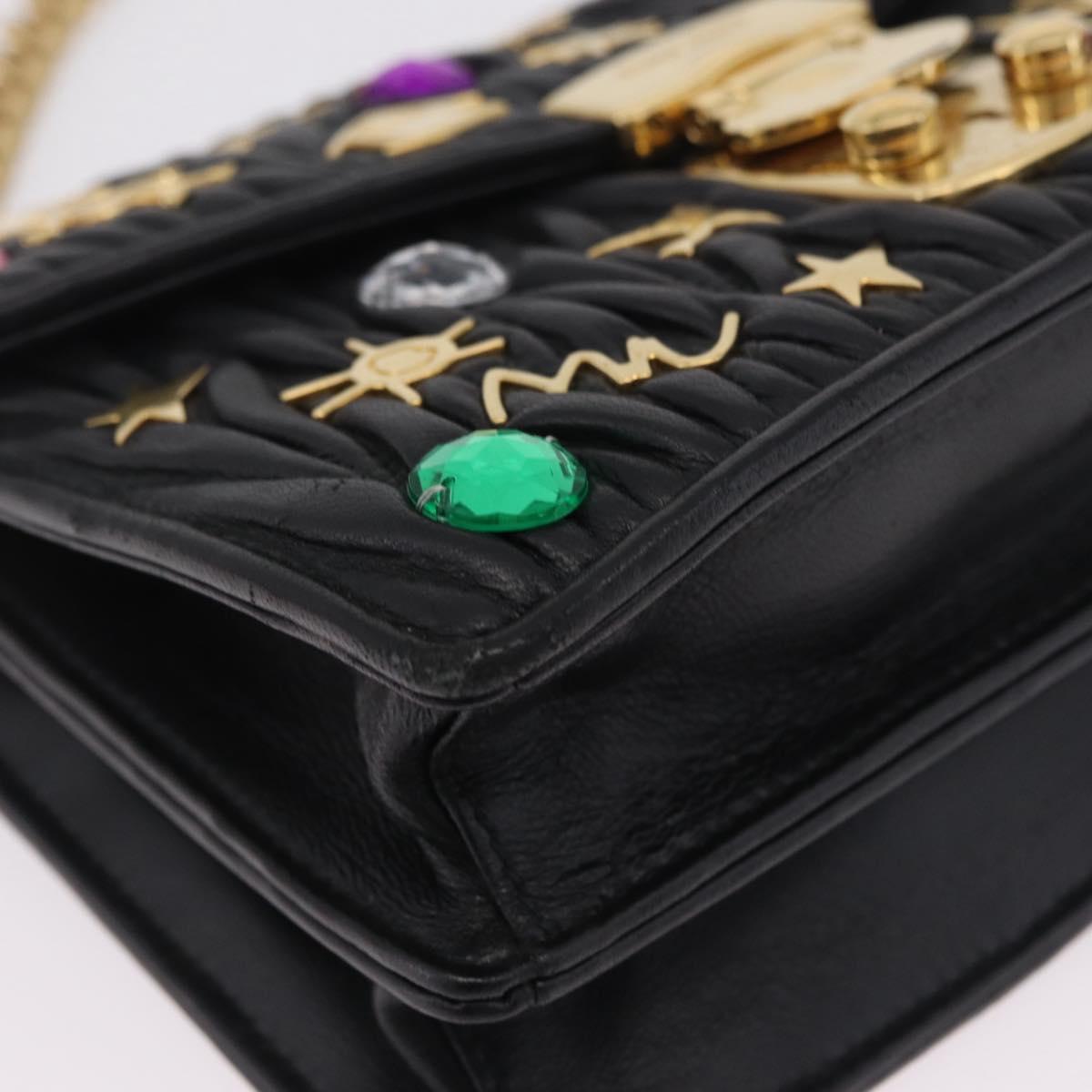Miu Miu Chain Shoulder Bag Leather Black Gold Auth 209040SAM