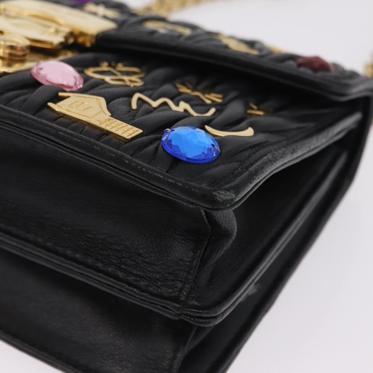 Miu Miu Chain Shoulder Bag Leather Black Gold Auth 209040SAM