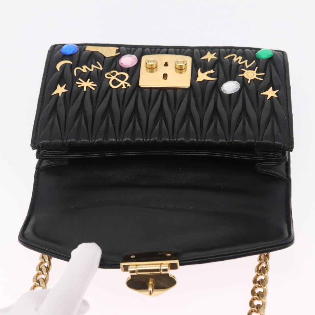 Miu Miu Chain Shoulder Bag Leather Black Gold Auth 209040SAM
