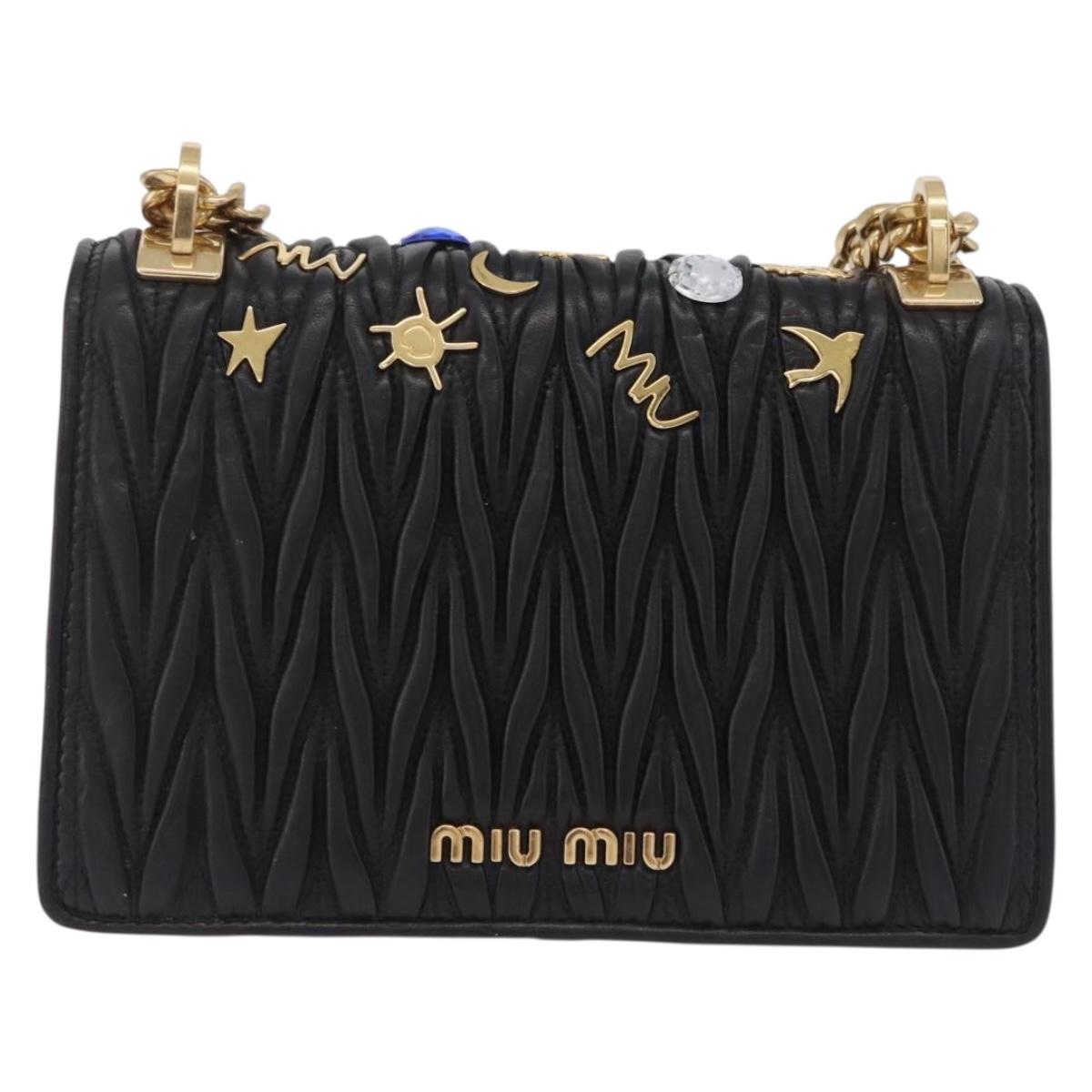 Miu Miu Chain Shoulder Bag Leather Black Gold Auth 209040SAM
