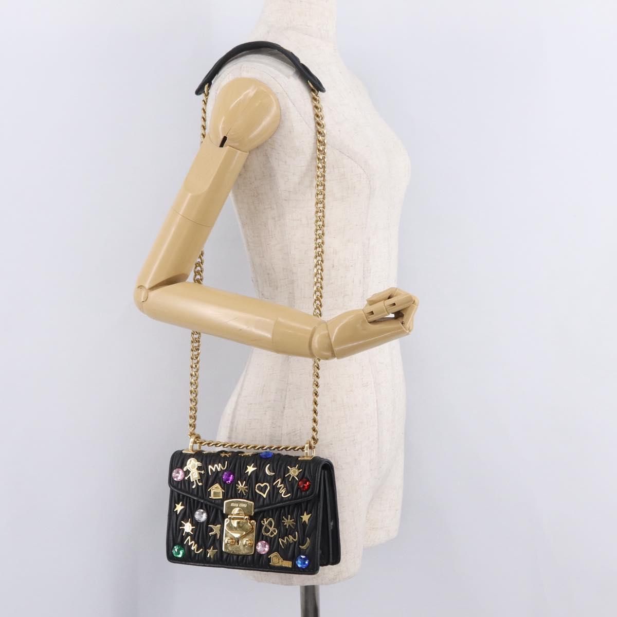 Miu Miu Chain Shoulder Bag Leather Black Gold Auth 209040SAM