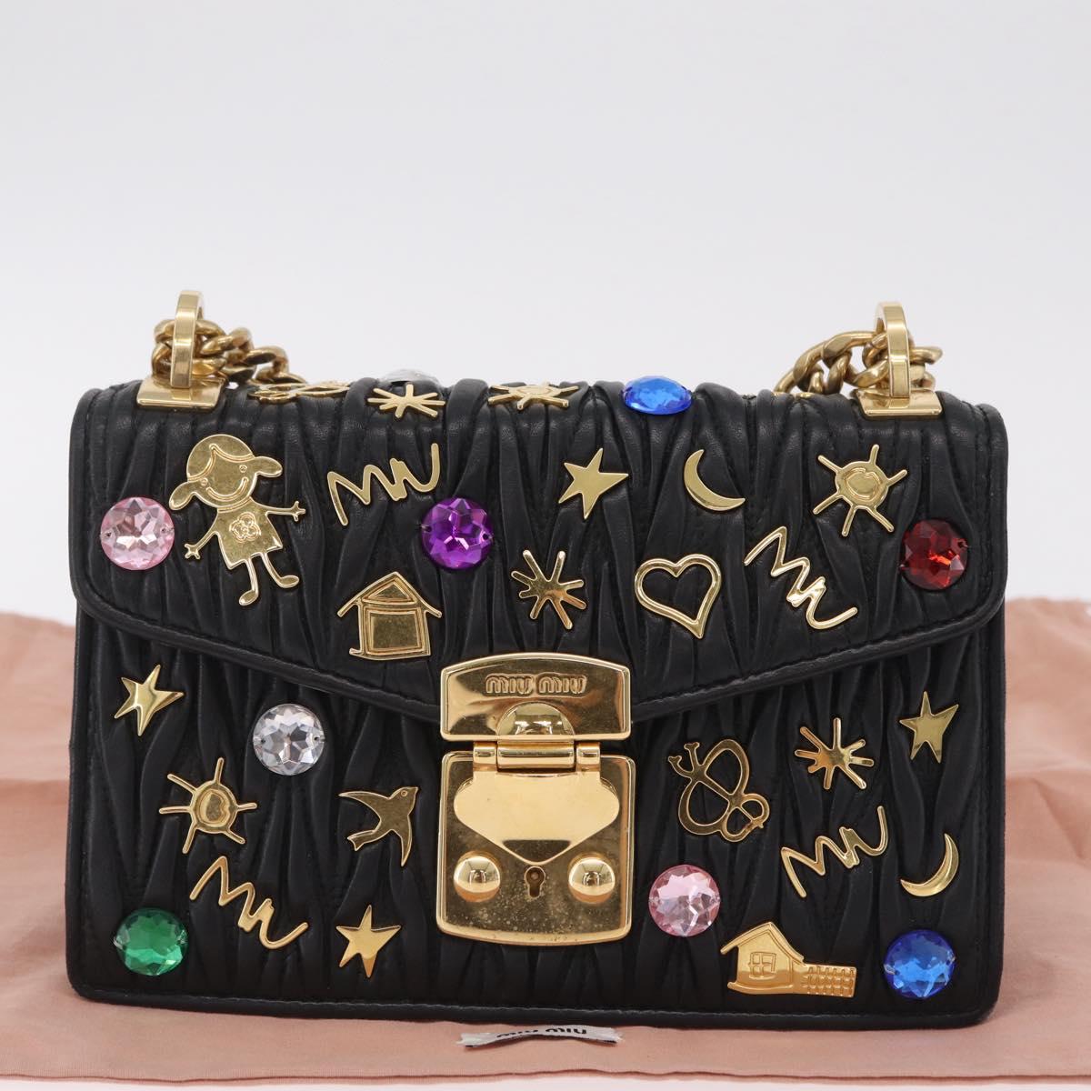 Miu Miu Chain Shoulder Bag Leather Black Gold Auth 209040SAM
