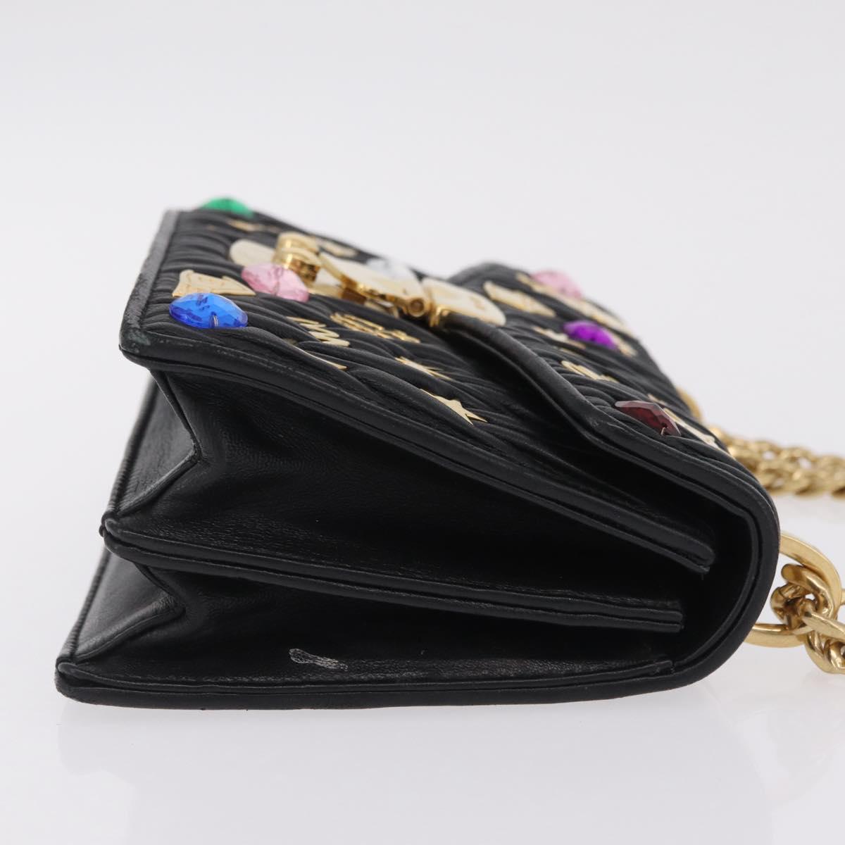 Miu Miu Chain Shoulder Bag Leather Black Gold Auth 209040SAM