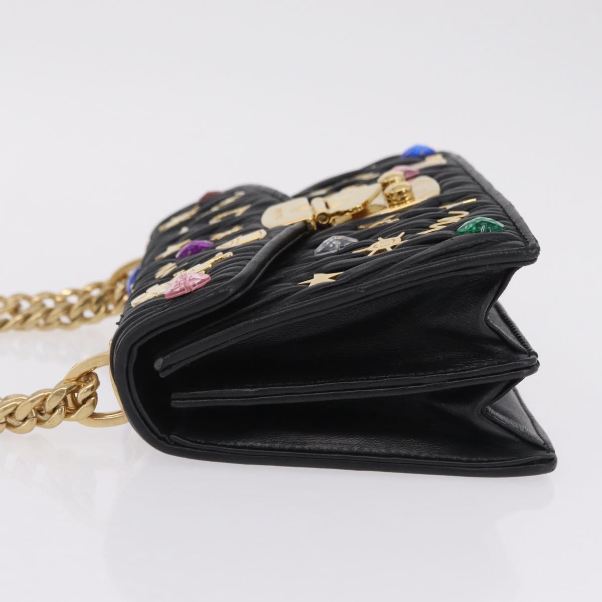 Miu Miu Chain Shoulder Bag Leather Black Gold Auth 209040SAM