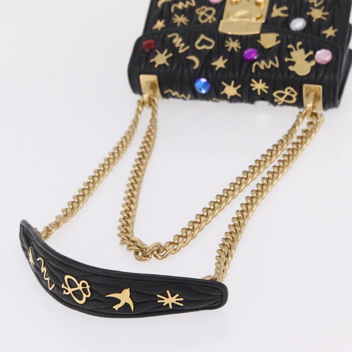 Miu Miu Chain Shoulder Bag Leather Black Gold Auth 209040SAM