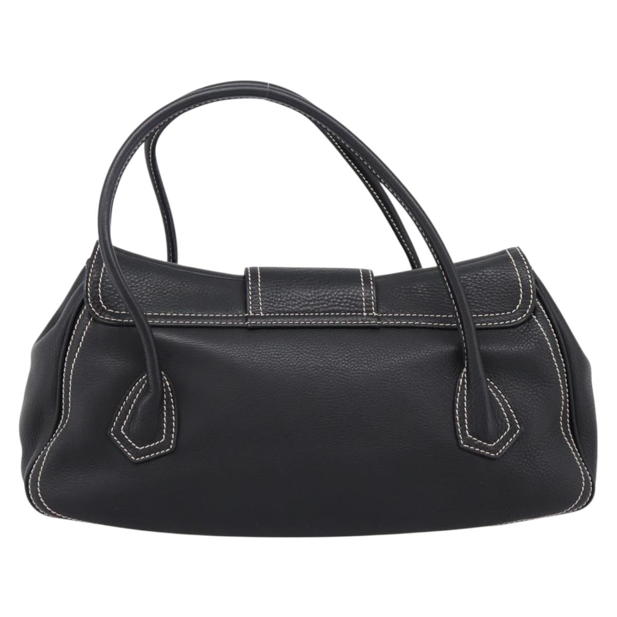 CELINE Shoulder Bag Leather Black Gold Tone Auth 209061V