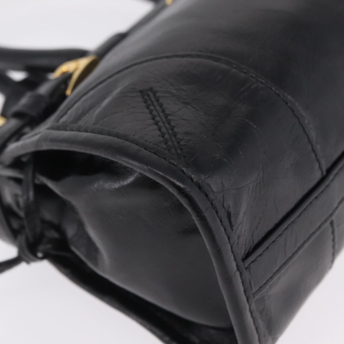 PRADA Bonnie Hand Bag Leather Black Gold Tone Auth 209063SAM