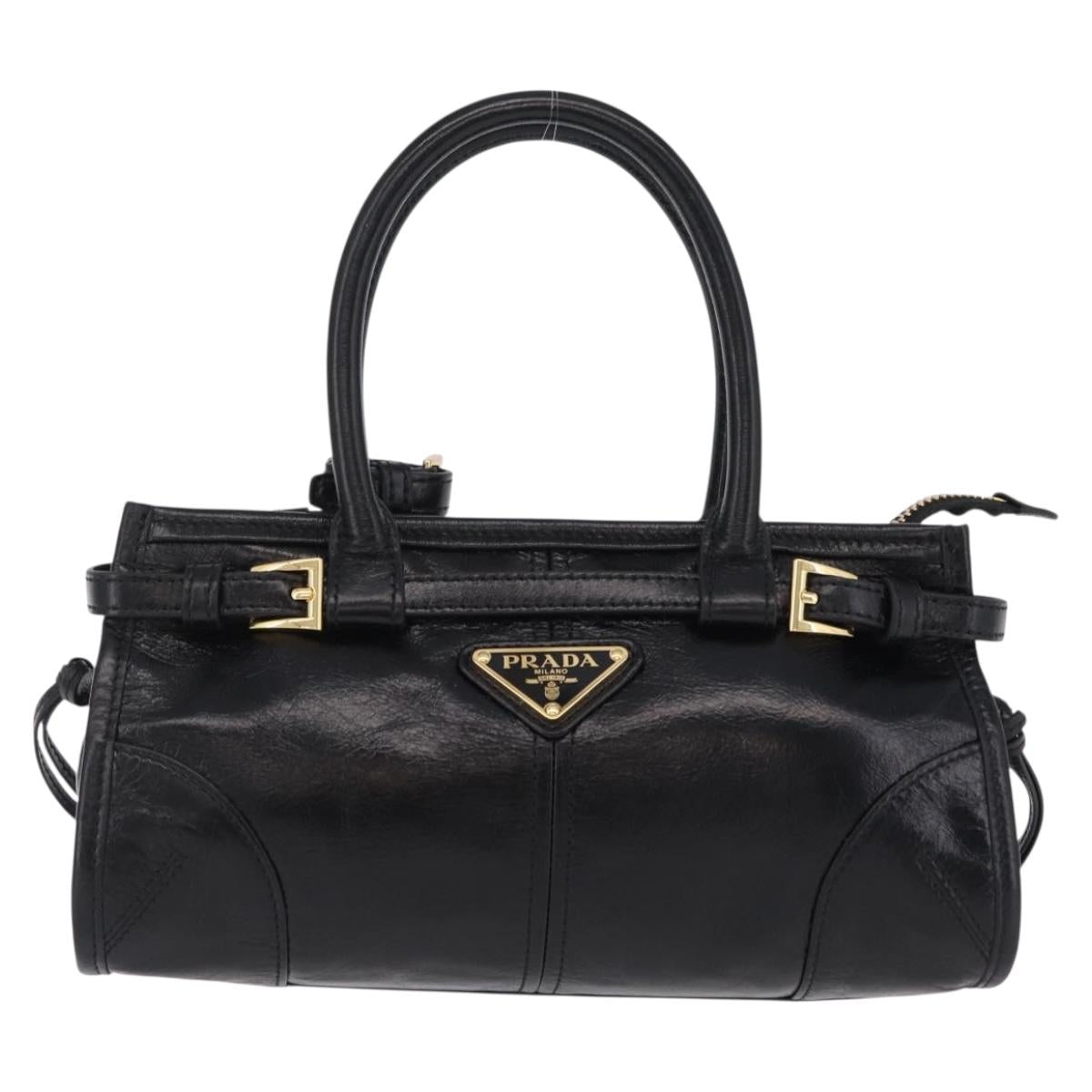 PRADA Bonnie Hand Bag Leather Black Gold Tone Auth 209063SAM