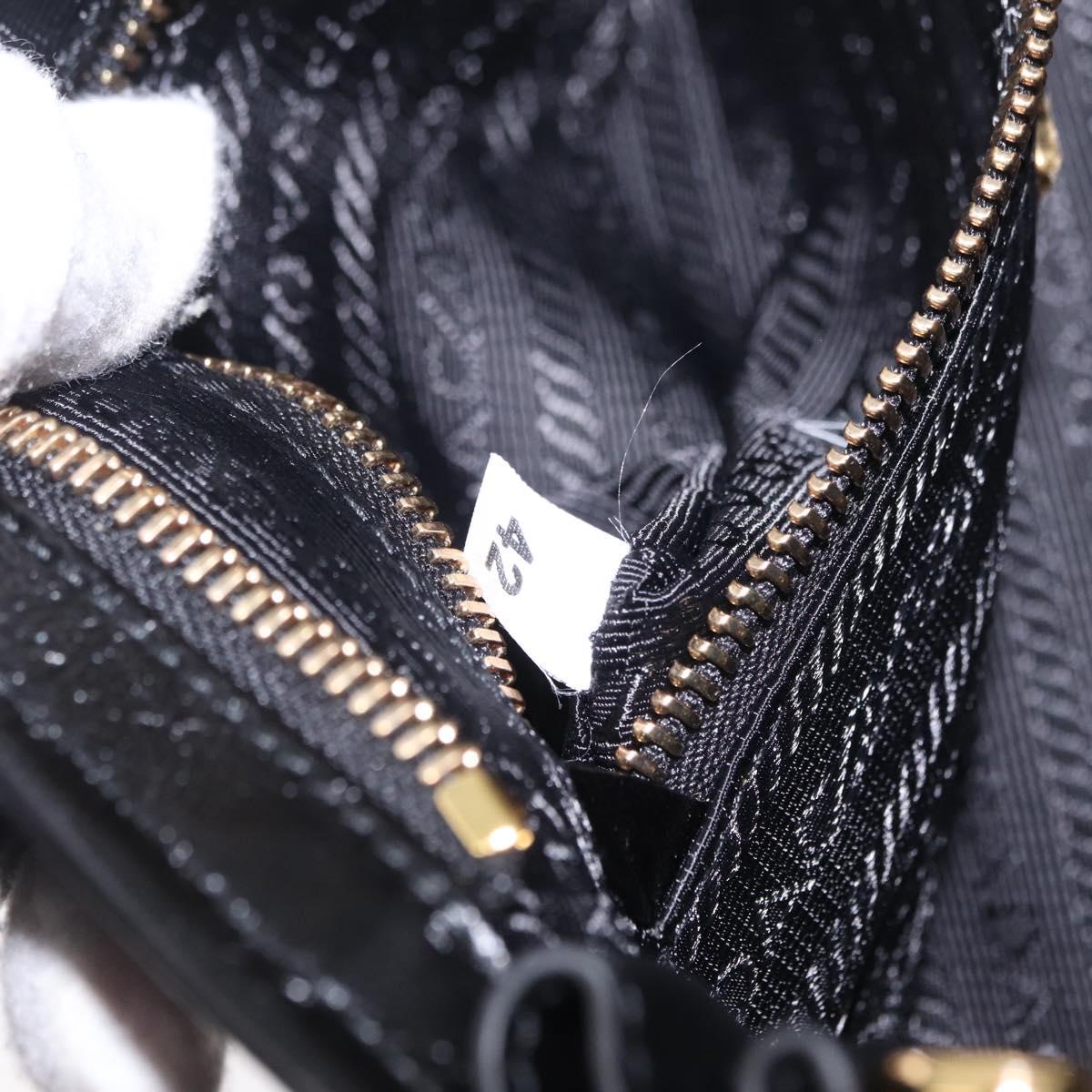 PRADA Bonnie Hand Bag Leather Black Gold Tone Auth 209063SAM