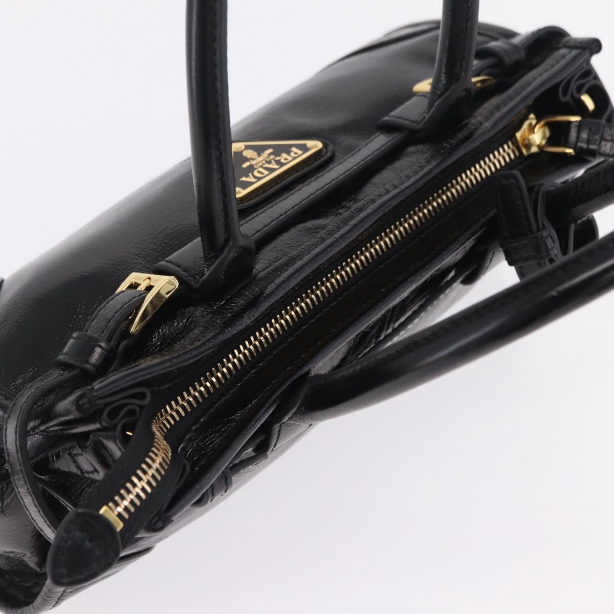 PRADA Bonnie Hand Bag Leather Black Gold Tone Auth 209063SAM